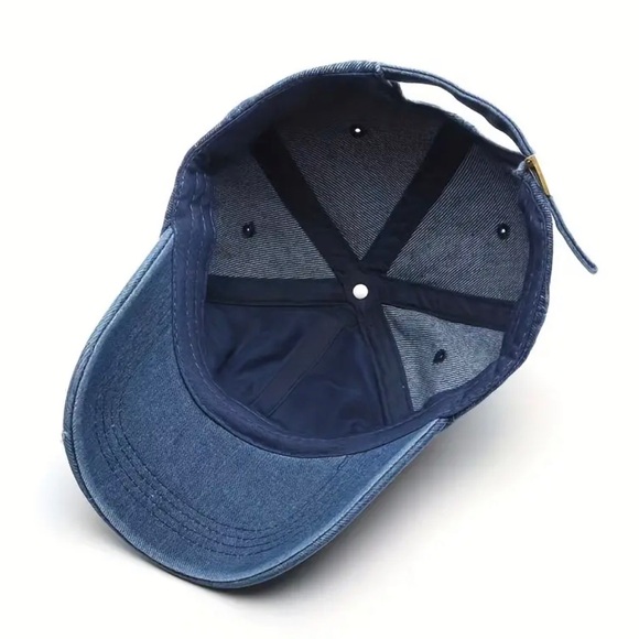 Vintage Washed Distressed Baseball Cap Solid Color Unisex Raw Hem Denim Cap - Picture 3 of 3